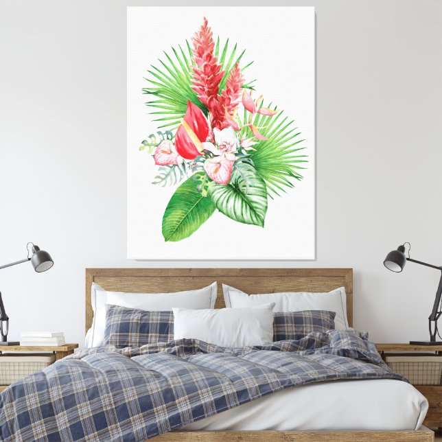 Hana hou! (Weiße) Hawaiianische Blume Leinwanddruck (Insitu (Schlafzimmer))