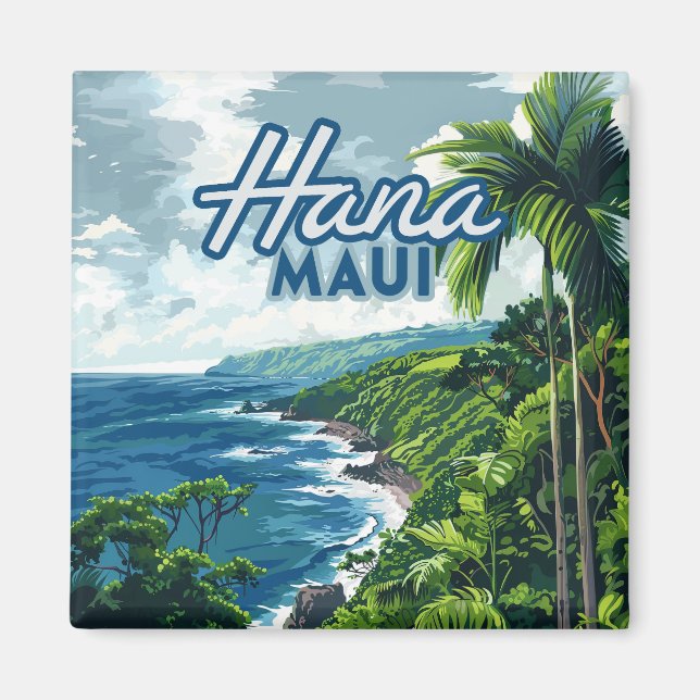 Hana Maui Hawaii Road bis Hana Beach Coast Retro Magnet (Vorne)