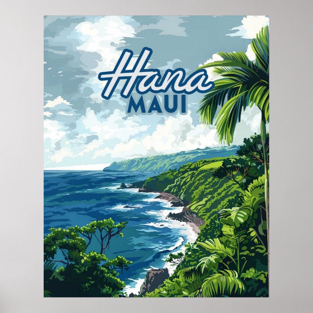 Hana Maui Hawaii Road bis Hana Beach Coast Retro Poster (Vorne)
