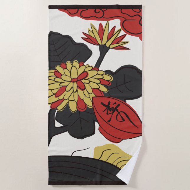 Hanafuda "Kiku-ni-sakazuki" Strandtuch (Vorderseite)