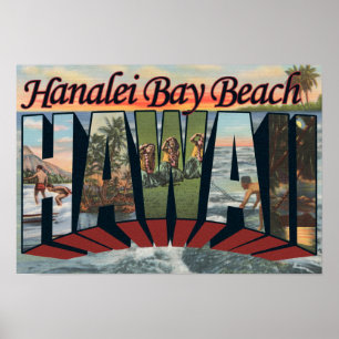 Hanalei Bay Beach, Hawaii - Große Briefszenen Poster