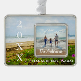 Hanalei Bay Boats, Kauai Hawaii Jahr/Text Foto Rahmen-Ornament Silber