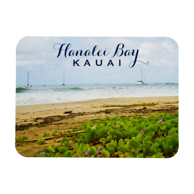Hanalei Bay Kauai Hawaii Beach & Boote Magnet (Horizontal)