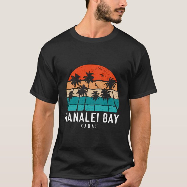 Hanalei Bay Kauai Hawaii Hi Beach Palm Tree T-Shirt (Vorderseite)