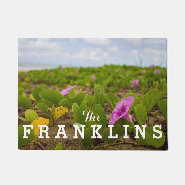 Hanalei Bay, Kauai Morning Glory Lila Blume Fußmatte (Vorderseite)