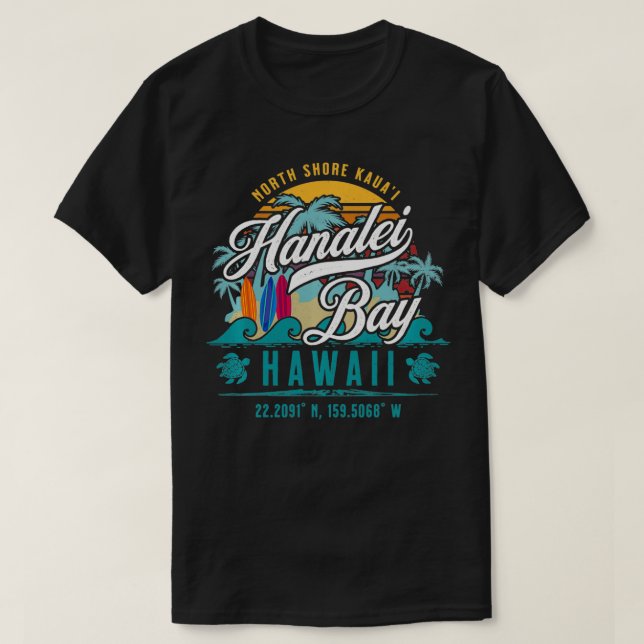 Hanalei Bay North Shore Kauai Hawaii Retro Sun T-Shirt (Design vorne)