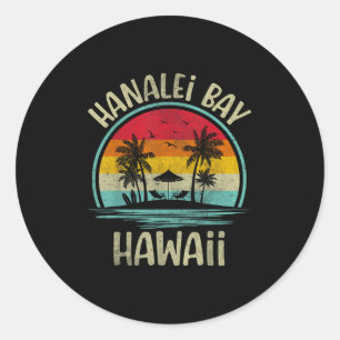 Hanalei, Bay Strand Hawaii Palme Familie Sommer Runder Aufkleber