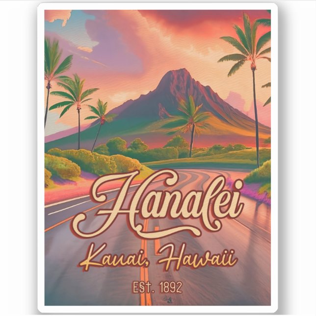 Hanalei Kauai Hawaii Retro Volcano Road 1950s Aufkleber (Vorderseite)