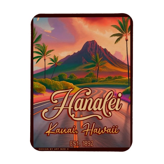Hanalei Kauai Hawaii Retro Volcano Road 1950s Magnet (Vertikal)