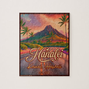 Hanalei Kauai Hawaii Retro Volcano Road 1950s Puzzle