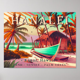 Hanalei Kauai Hawaii tropischer Sonnenuntergang Pa Poster
