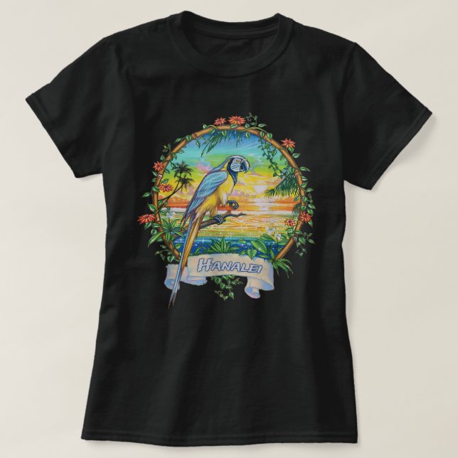 Hanalei, Kauai Vintag Sunset Parrot Vacation T-Shirt (Design vorne)