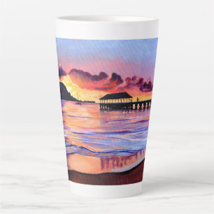 Hanalei Pier Sunset Kauai Beach Latte Tasse