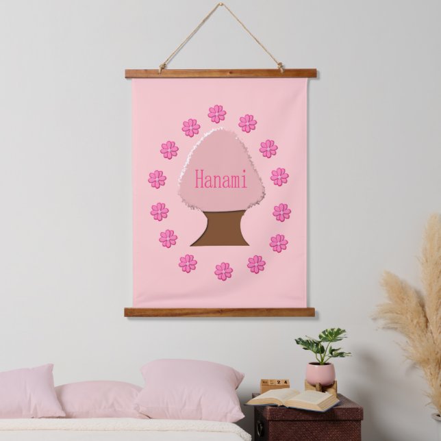 Hanami Japanese Cherry Tree Wandteppich Mit Holzrahmen (Schlafzimmer)