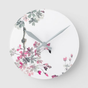 Hanami   Sakurazweig blühend Runde Wanduhr