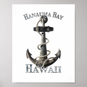 Hanauma Bay Hawaii Vacation Nautical Anchor Sailin Poster