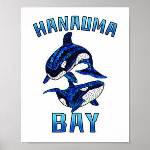 Hanauma Bay Hawaii Vacation Tribal Whale Orcas Poster