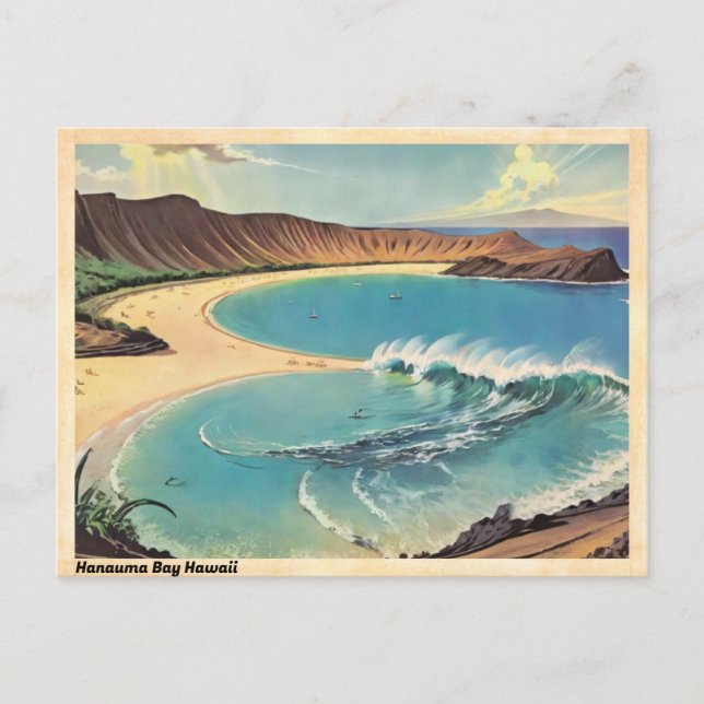 Hanauma Bay Hawaii Vintage Reise Postkarte (Vorderseite)