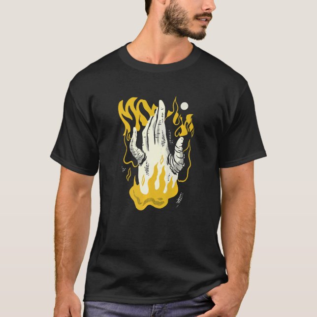 Hand-Beängstigend-Surreal-Burning-Teufel T-Shirt (Vorderseite)