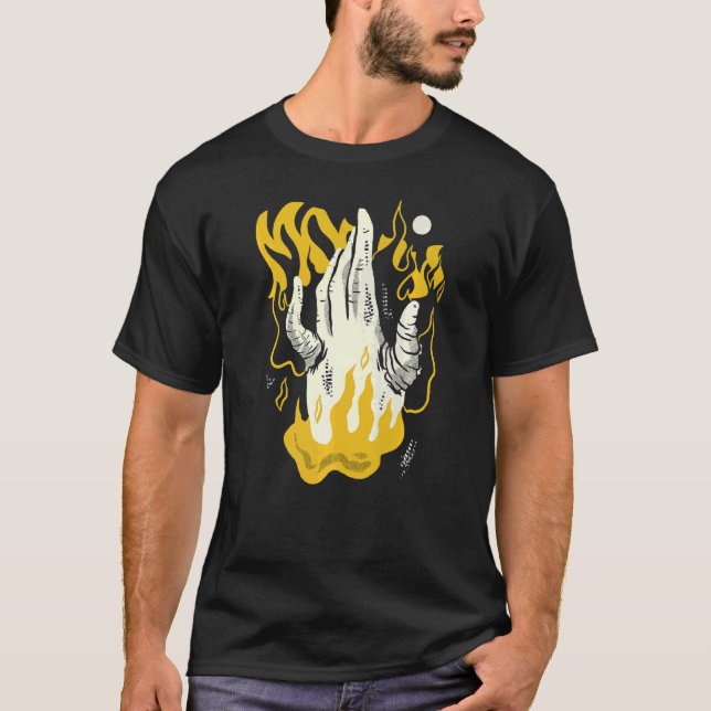 Hand-Beängstigend-Surreal-Burning-Teufel T-Shirt (Vorderseite)