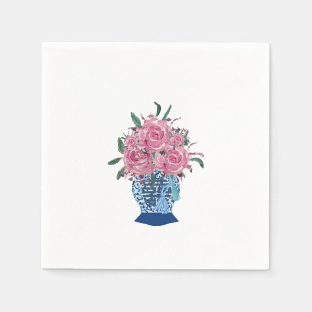 Hand bemalt Blau und Weiß Ginger Jar Napkins Serviette (Vorderseite)