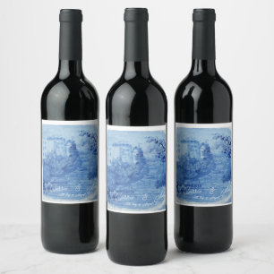Hand bemalt Blue Willow Ginger Jars Toile Wine La Weinetikett