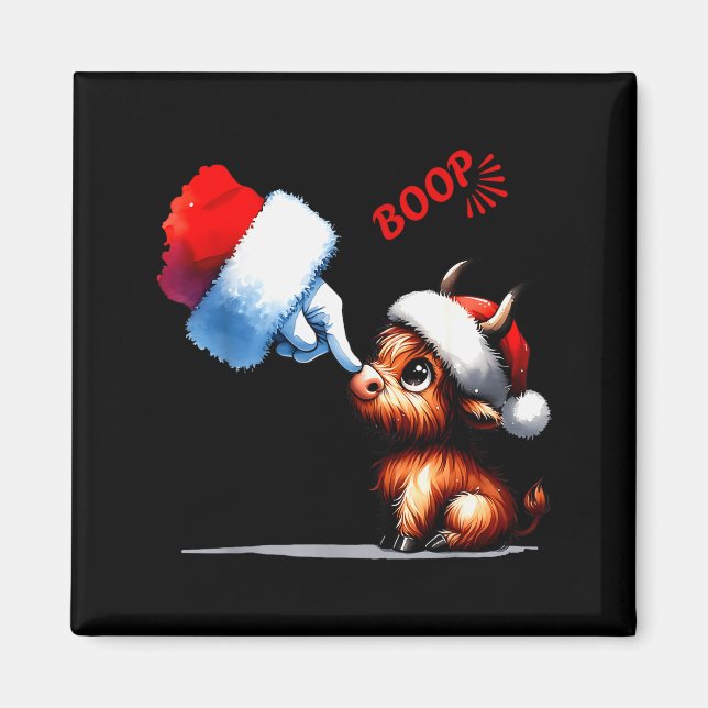 Hand Boop Christmas Highland Cow Santa Farmer Anim Magnet (Vorne)