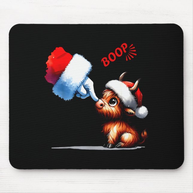 Hand Boop Christmas Highland Cow Santa Farmer Anim Mousepad (Vorne)