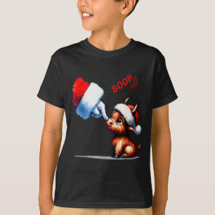 Hand Boop Weihnachten Highland Kuh Santa Bauer Ani T-Shirt