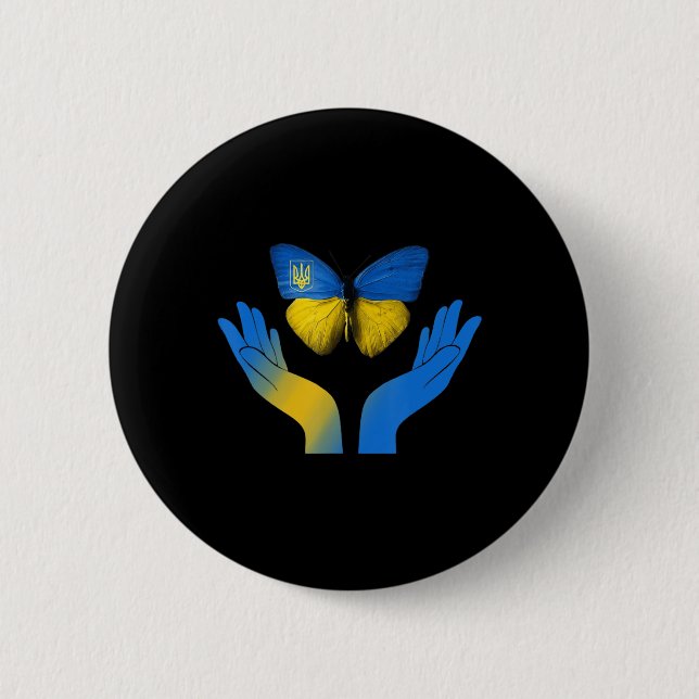 Hand Butterfly Ukraine ukrainische Flagge mit EU Button (Vorderseite)