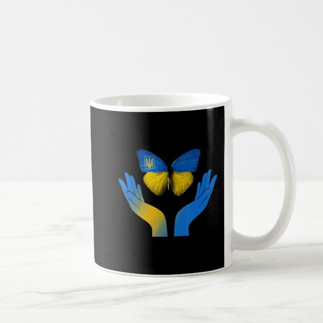 Hand Butterfly Ukraine ukrainische Flagge mit EU Kaffeetasse (Rechts)
