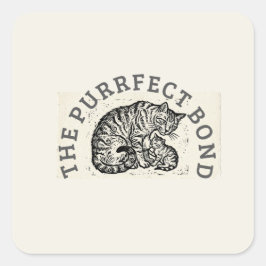 Hand-Carved Linocut Cat Mom & Kitten - Motherhood  Quadratischer Aufkleber