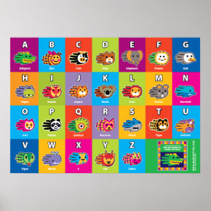 Hand Critter English ABC Alphabet for Kids Poster