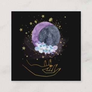 *~* Hand Crystals Moon Cosmos Sky Stars Quadratische Visitenkarte