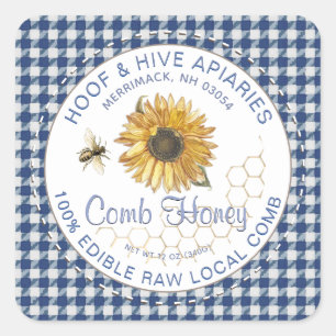 Hand Cut Comb Honey Sonnenblume Biene Rustic Gingh Quadratischer Aufkleber
