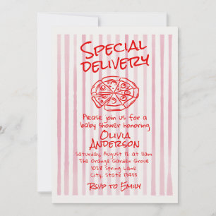 Hand-Dämmerung-Rosa-Pizza-Sonderlieferung-Baby-Par Einladung
