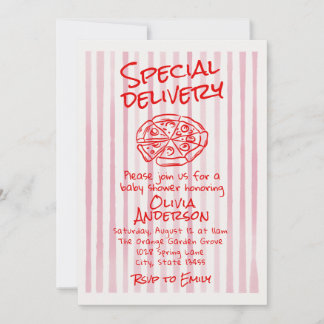 Hand-Dämmerung-Rosa-Pizza-Sonderlieferung-Baby-Par Einladung