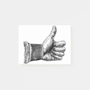 Hand Daumen Hoch Zeichen Vintage Retro Holzschnitt Post-it Klebezettel