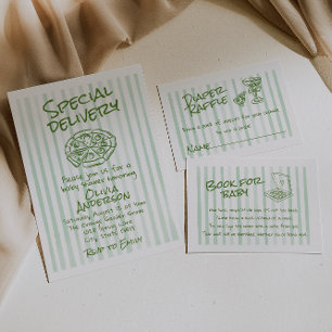 Hand Dawn Green Pizza Special Lieferung Baby Dusch Einladung