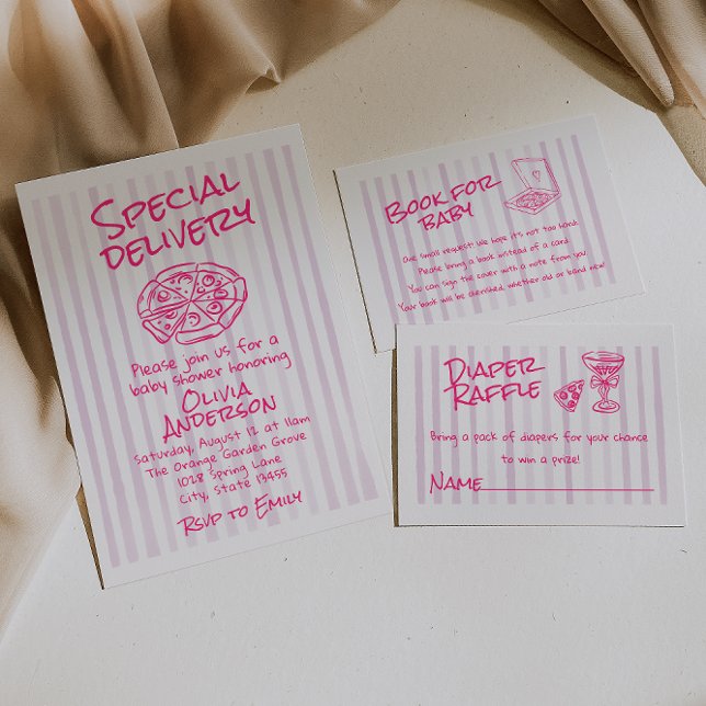 Hand Dawn Pink Pizza Spezielle Kinderdusche Einladung (Von Creator hochgeladen)