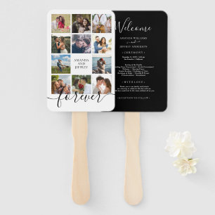 Hand des Schwarz-Weiß-Hochzeitsprogramms für Fotoc Fächer