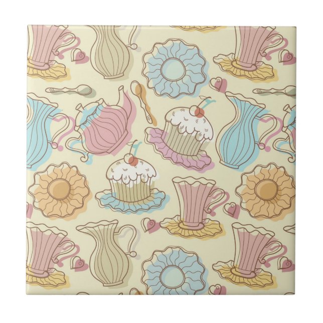 Hand, die Geschirr-Silhouetten zeichnet Fliese (Vorderseite)