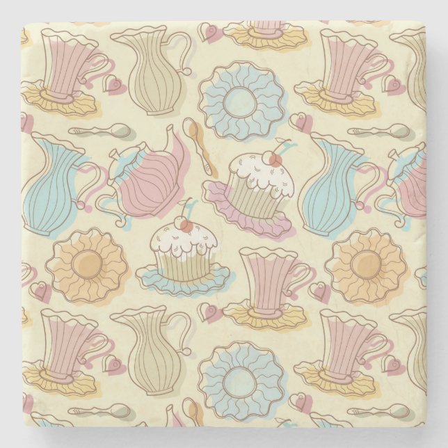 Hand, die Geschirr-Silhouetten zeichnet Steinuntersetzer (Vorderseite)