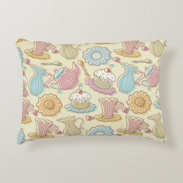 Hand, die Geschirr-Silhouetten zeichnet Zierkissen (Vorderseite)