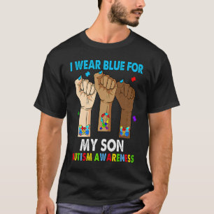 Hand, die ich für meinen Sohn trage Blau Für Autis T-Shirt