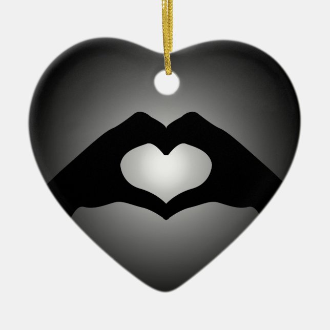 Hand, die Zeichen Herz macht Keramik Ornament (Vorne)