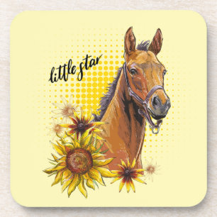 Hand drawing horse with sunflowers throw pillow getränkeuntersetzer