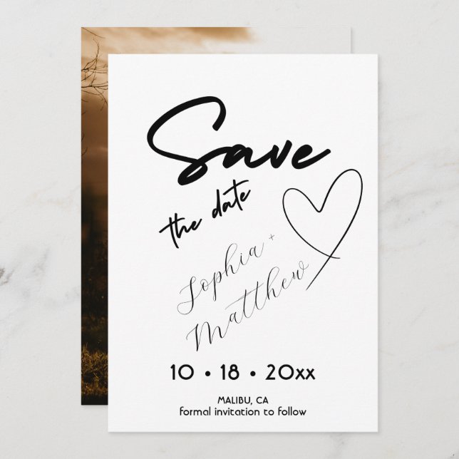 Hand Drawing  Wedding Photo Save The Date (Vorne/Hinten)