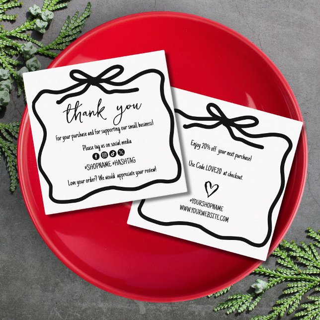 Hand Drawing Whimsical Bow Small Business Vielen D Quadratische Visitenkarte (Von Creator hochgeladen)