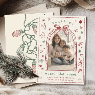 Hand Drawing Whimsical Christmas Bow Doodle Foto Feiertagskarte